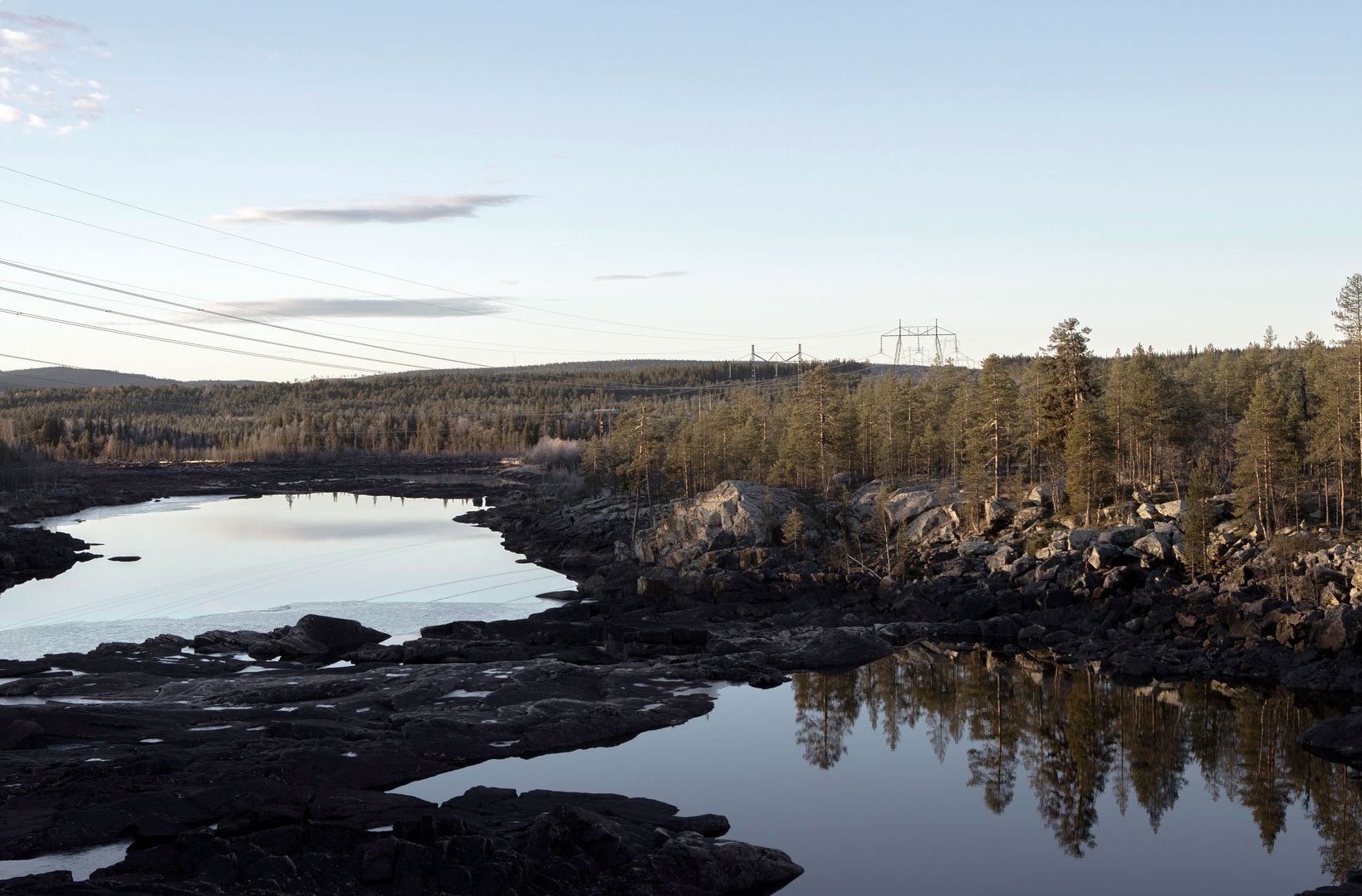 Power lines at Akkats hydro power plant