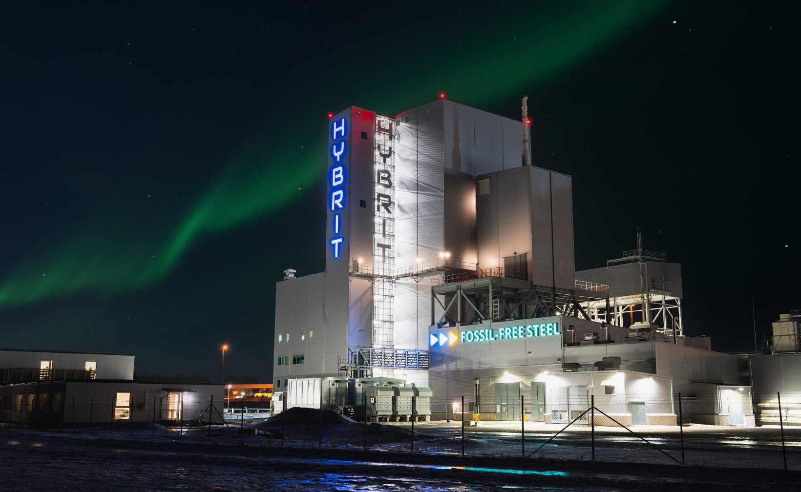 Northern lights above the HYBRIT facility in Luleå, Sweden