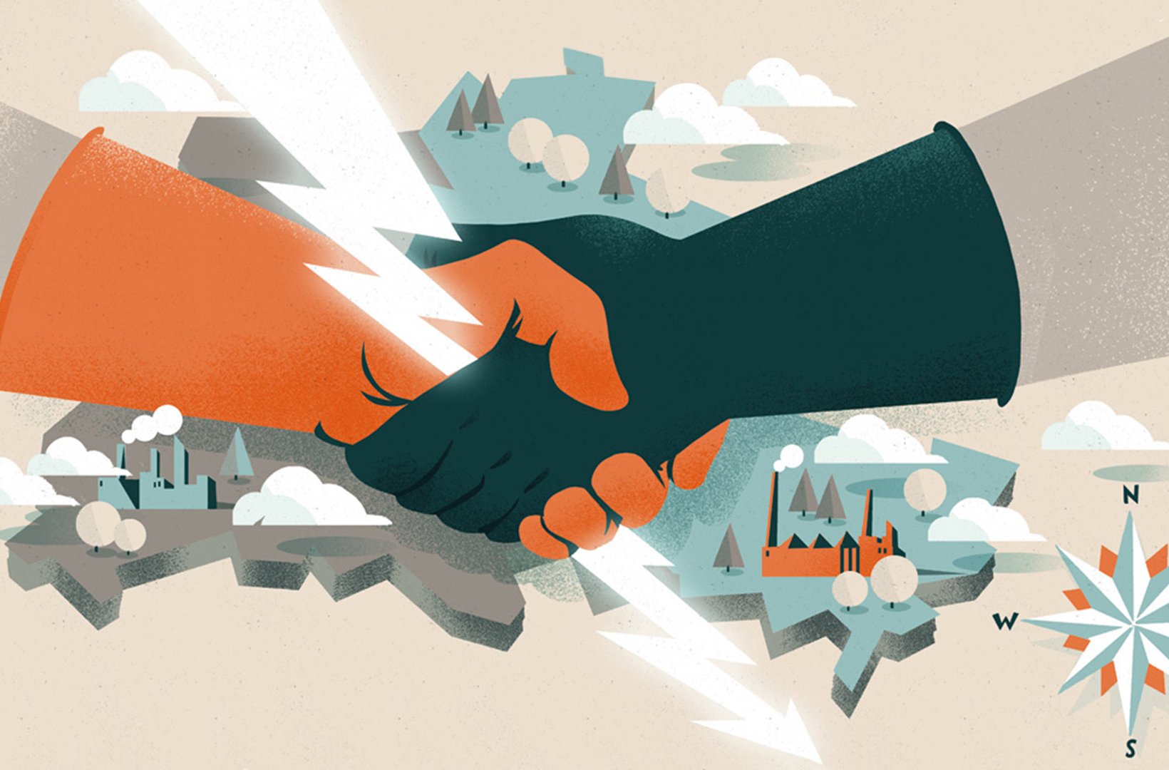 Illustration of the handshake dividing Berlin
