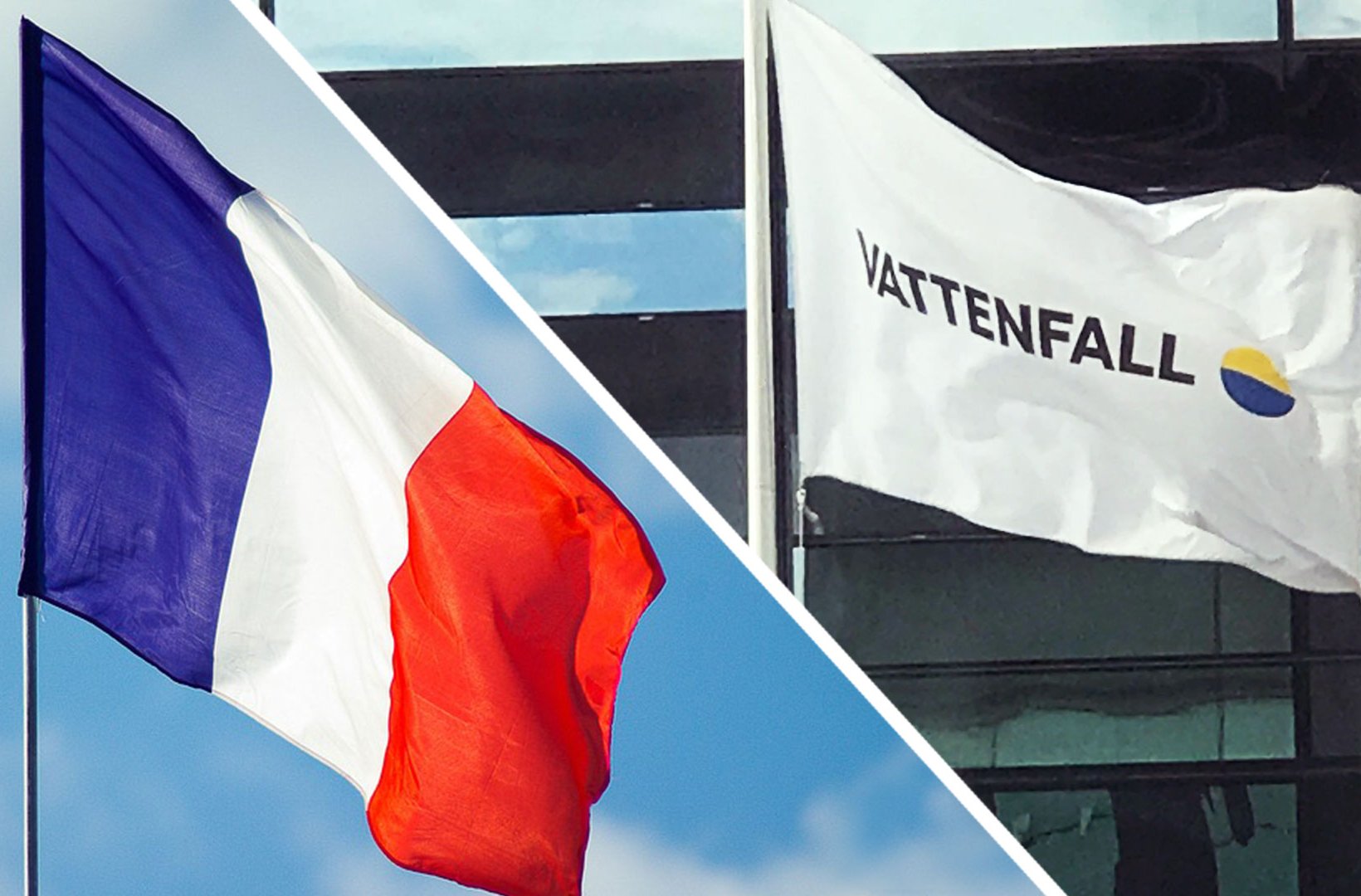 The French flag and a Vattenfall flag side by side