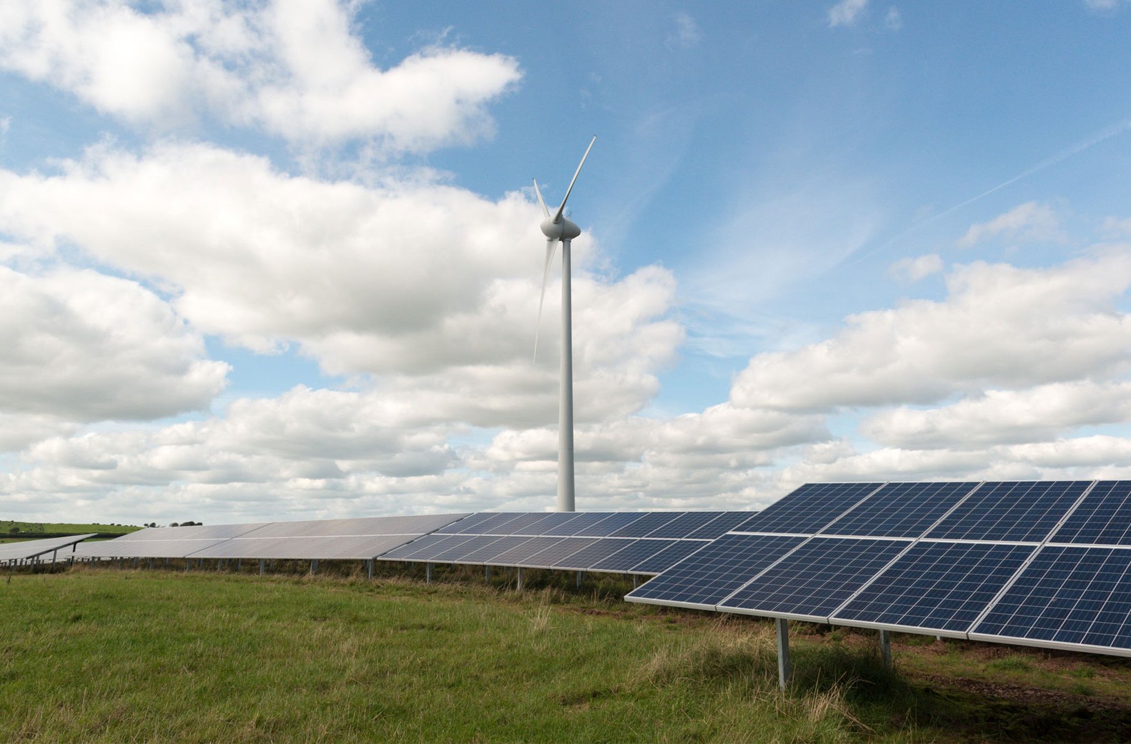 Solar panels and a wind turbine