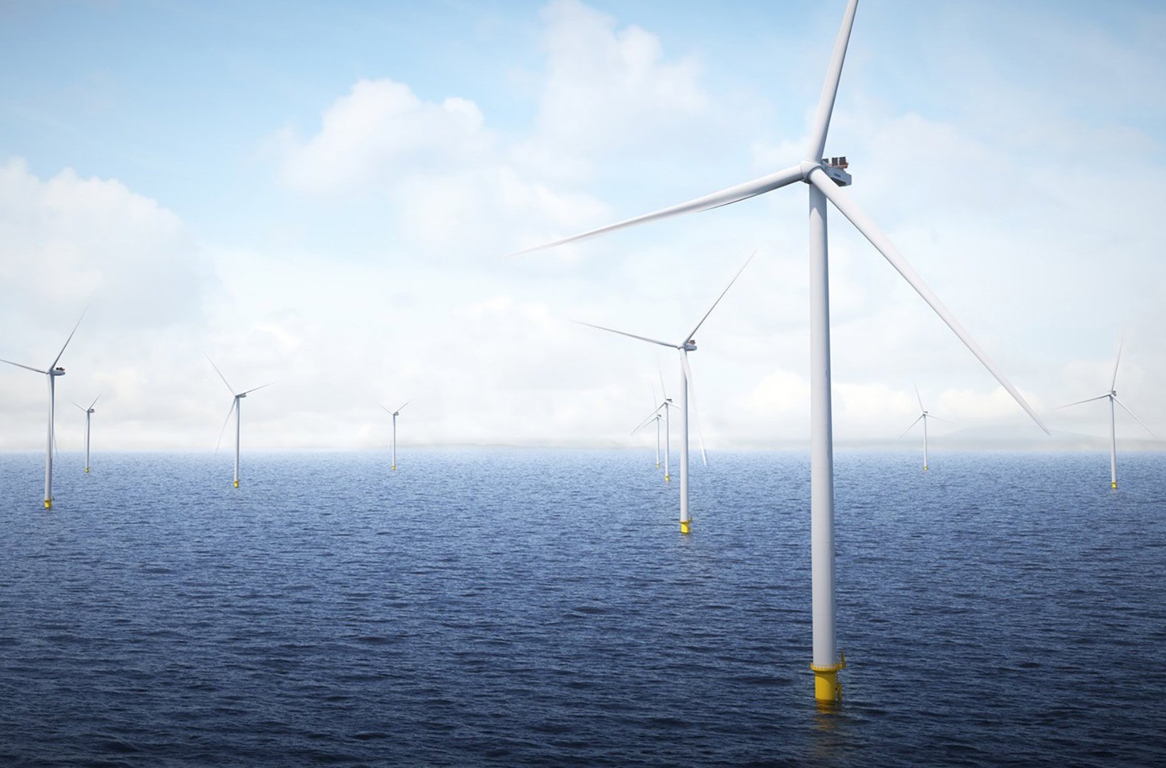 Wind turbines in an offshore wind farm.