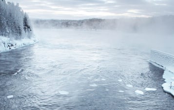 Lule Älv river at Laxede hydro power plant on a winter's day. Lule Älv river at Laxede hydro power plant on a winter's day.