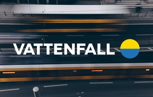 Vattenfall logo over a blurred aerial view of multilane traffic.