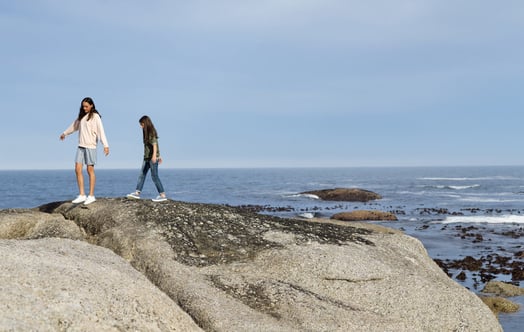 Kids on rocks by the sea