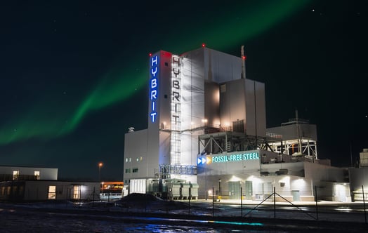 Northern lights above the HYBRIT facility in Luleå, Sweden