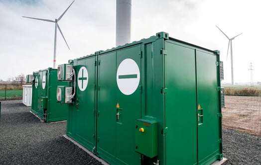 Battery storage at an onshore wind farm.