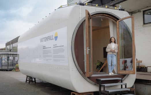 Tiny house – a small home made out of the nacelle of a decommissioned wind turbine. Photo: Jorrit Lousberg