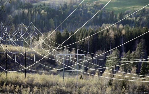 Power lines in an autumn landscape