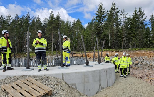 Workers at a wind turbine foundation in Bruzaholm