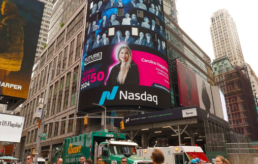 Caroline Häggström,  Head of Vattenfall Customer Service in Sweden, on a billboard in Times Square