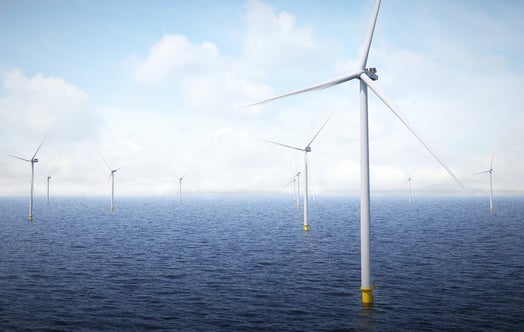 Wind turbines in an offshore wind farm. Wind turbines in an offshore wind farm.