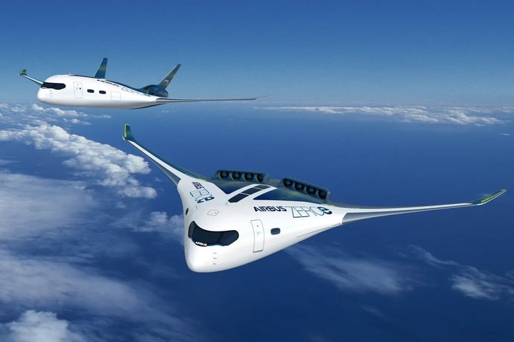Two airplanes with exceptionally wide wings