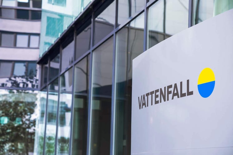 Vattenfall's logo on a sign outside the head office