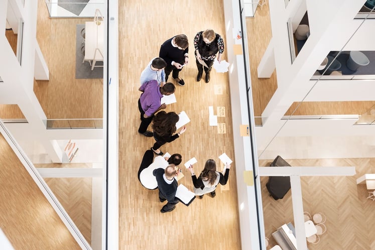 Bird's-eye view of Vattenfall employees taking part in a brainstorming session