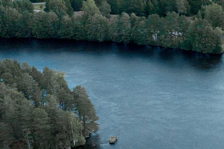 Aerial view of a river in Älvkarleby, Sweden
