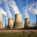 Several cooling towers of a coal-fired power plant