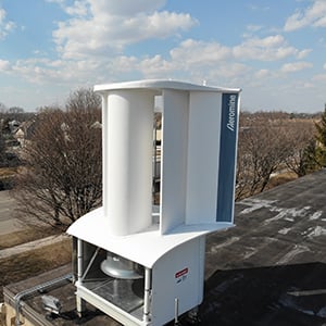 A bladeless compact turbine installed on a roof - Photo: Aeromine technologies