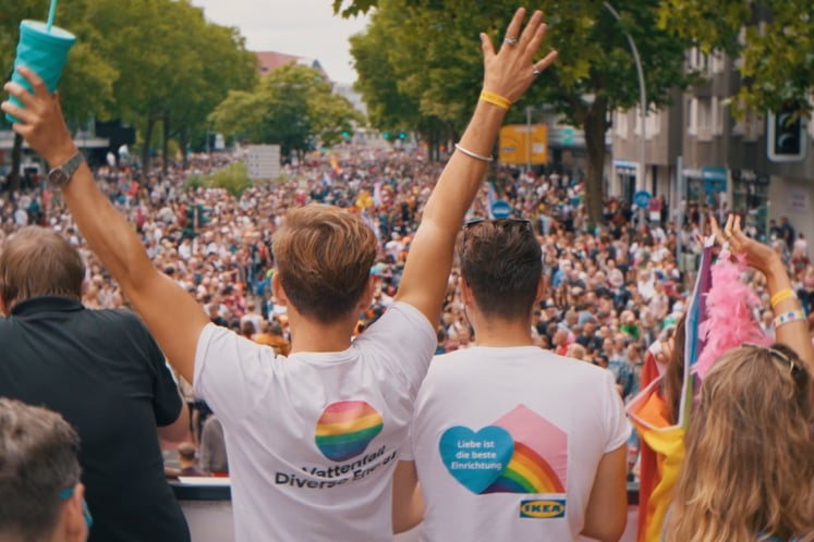 Vattenfall employees on a float in the Berlin Pride parade. Vattenfall employees on a float in the Berlin Pride parade.