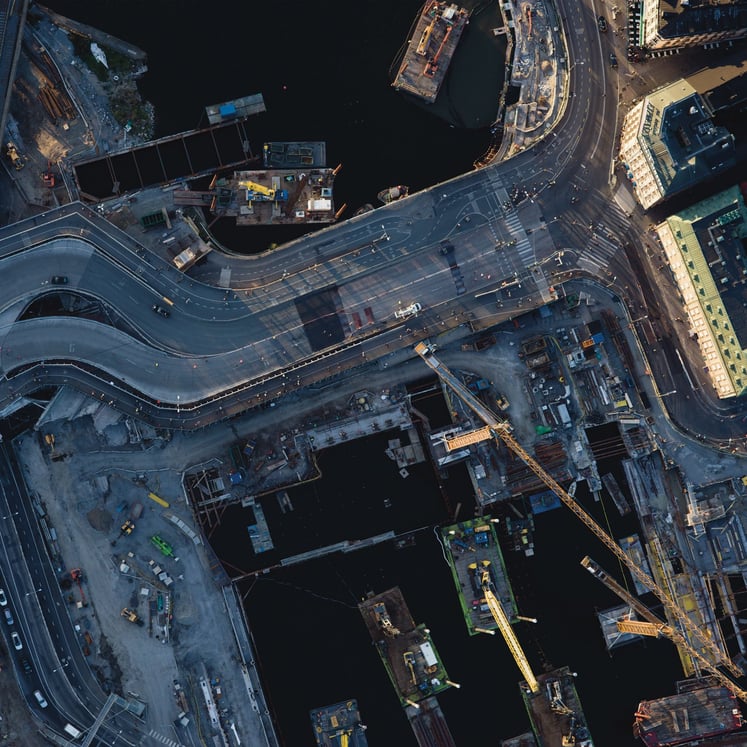 Aerial view of the Slussen construction site in Stockholm