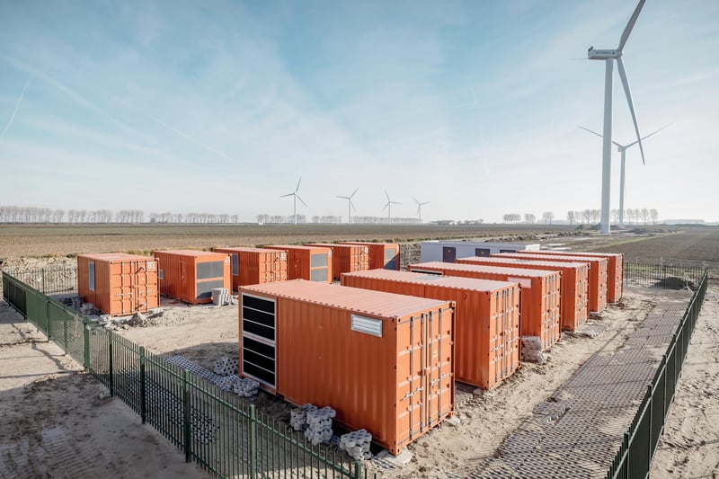 Battery containers in windpark