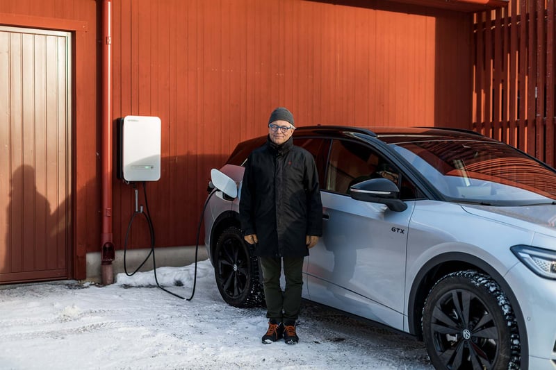 A man is standing in front of a car in a winter landscape. A man is standing in front of a car in a winter landscape.