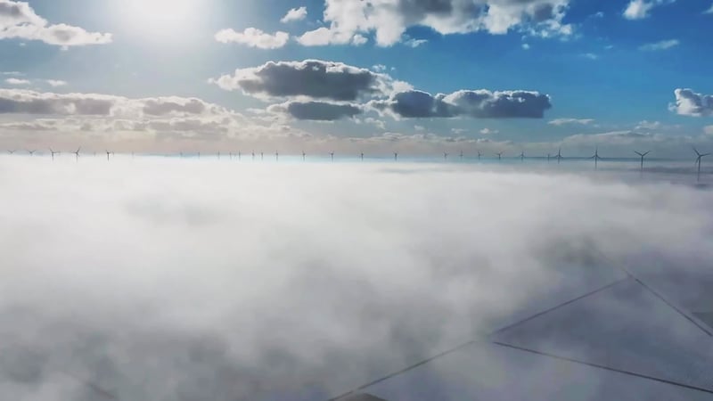 Vattenfall’s Prinses Ariane onshore wind farm in the morning fog.