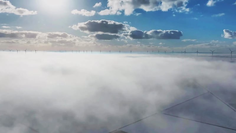 Vattenfall’s Prinses Ariane onshore wind farm in the morning fog