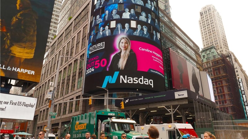 Caroline Häggström,  Head of Vattenfall Customer Service in Sweden, on a billboard in Times Square