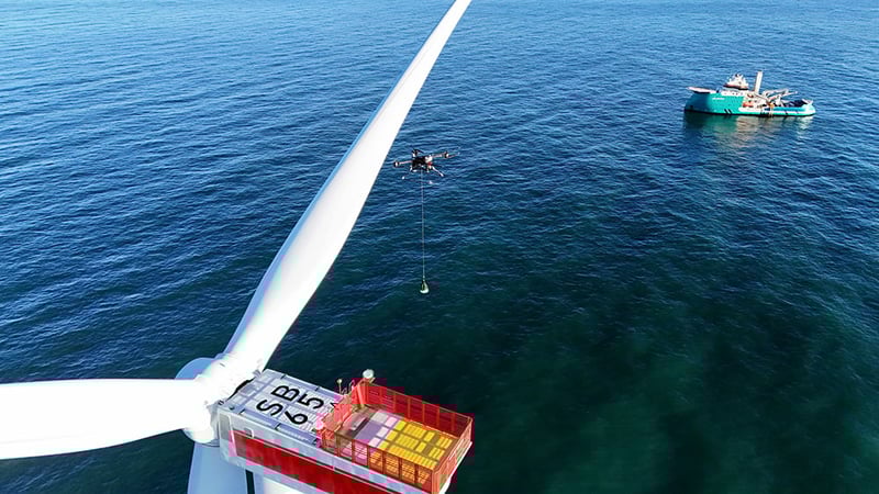A cargo drone in an offshore wind farm