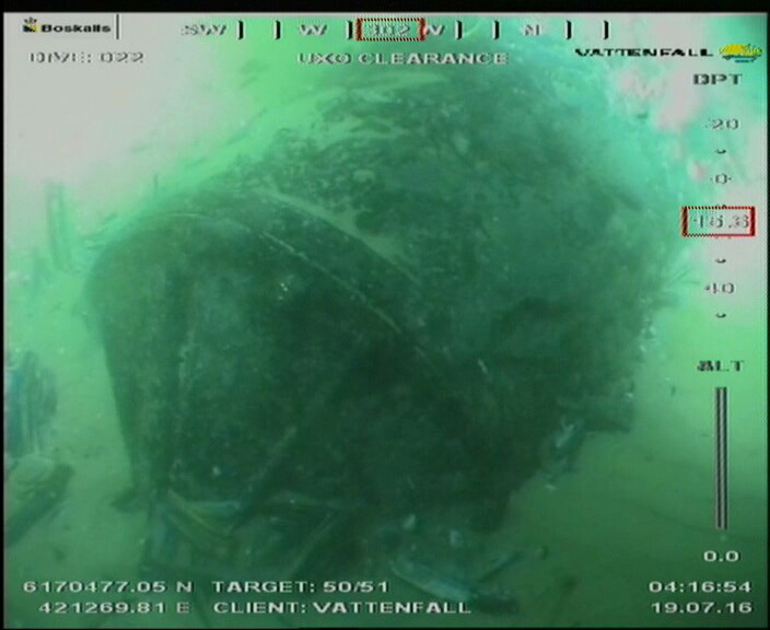 A look at a mine at Horns Rev 3 through the ROV’s camera