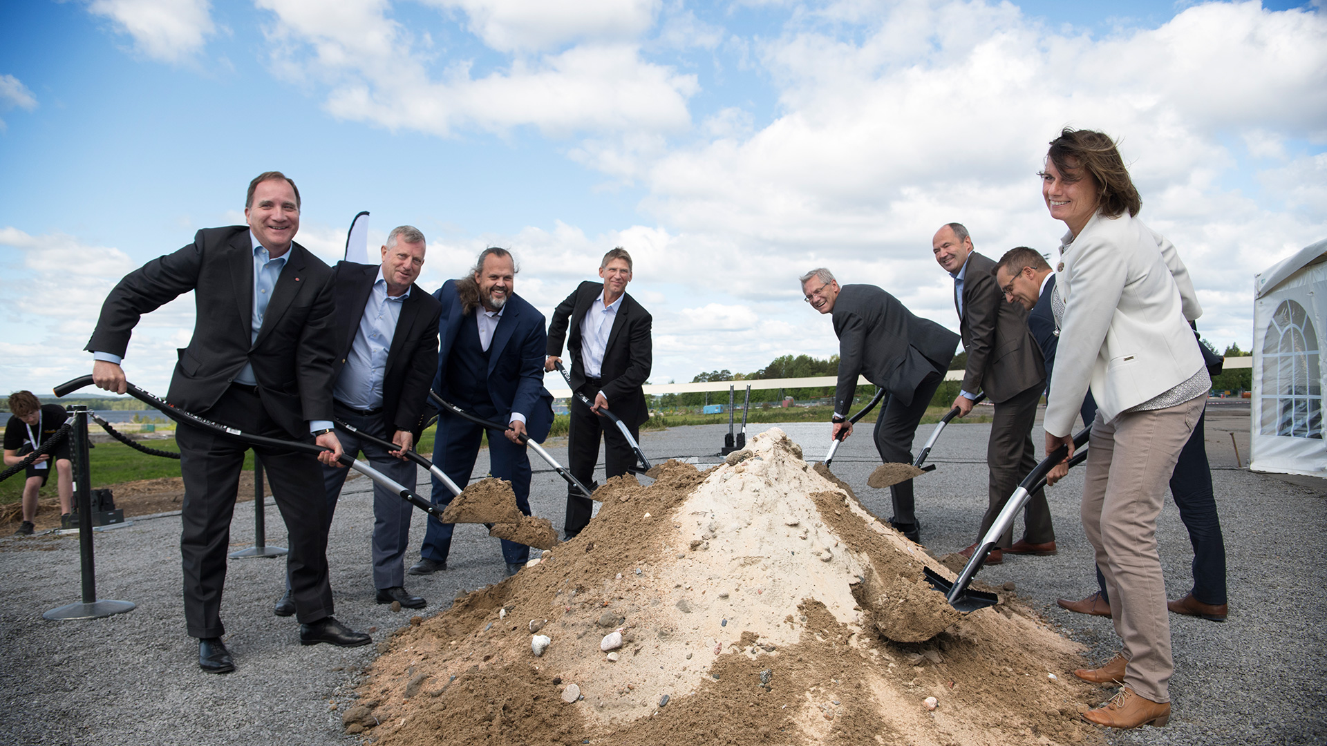 At the front of the photo, Sweden's Prime Minister Stefan Löfven and Deputy Prime Minister Isabella Lövin