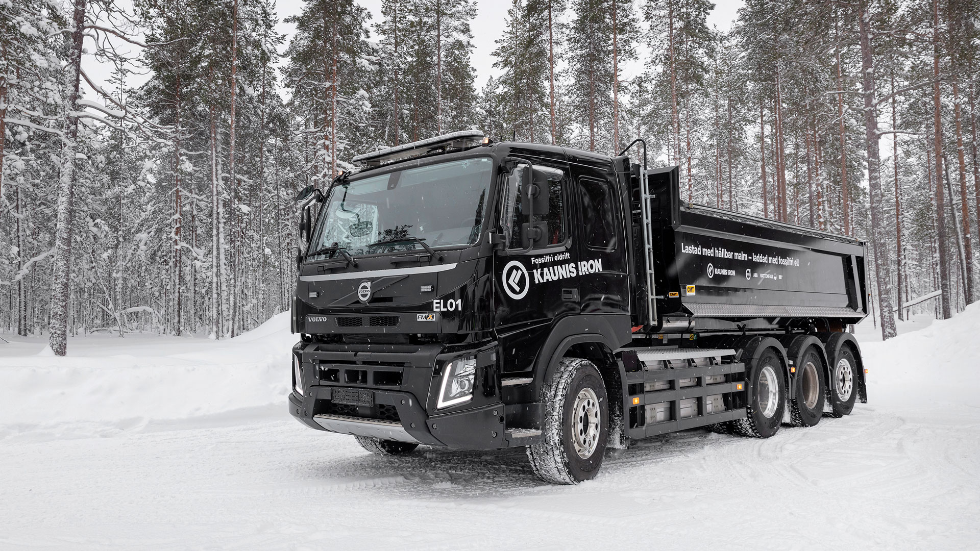 En elektrisk lastbil fra Volvo bliver testet hos mineselskabet Kaunis Iron.