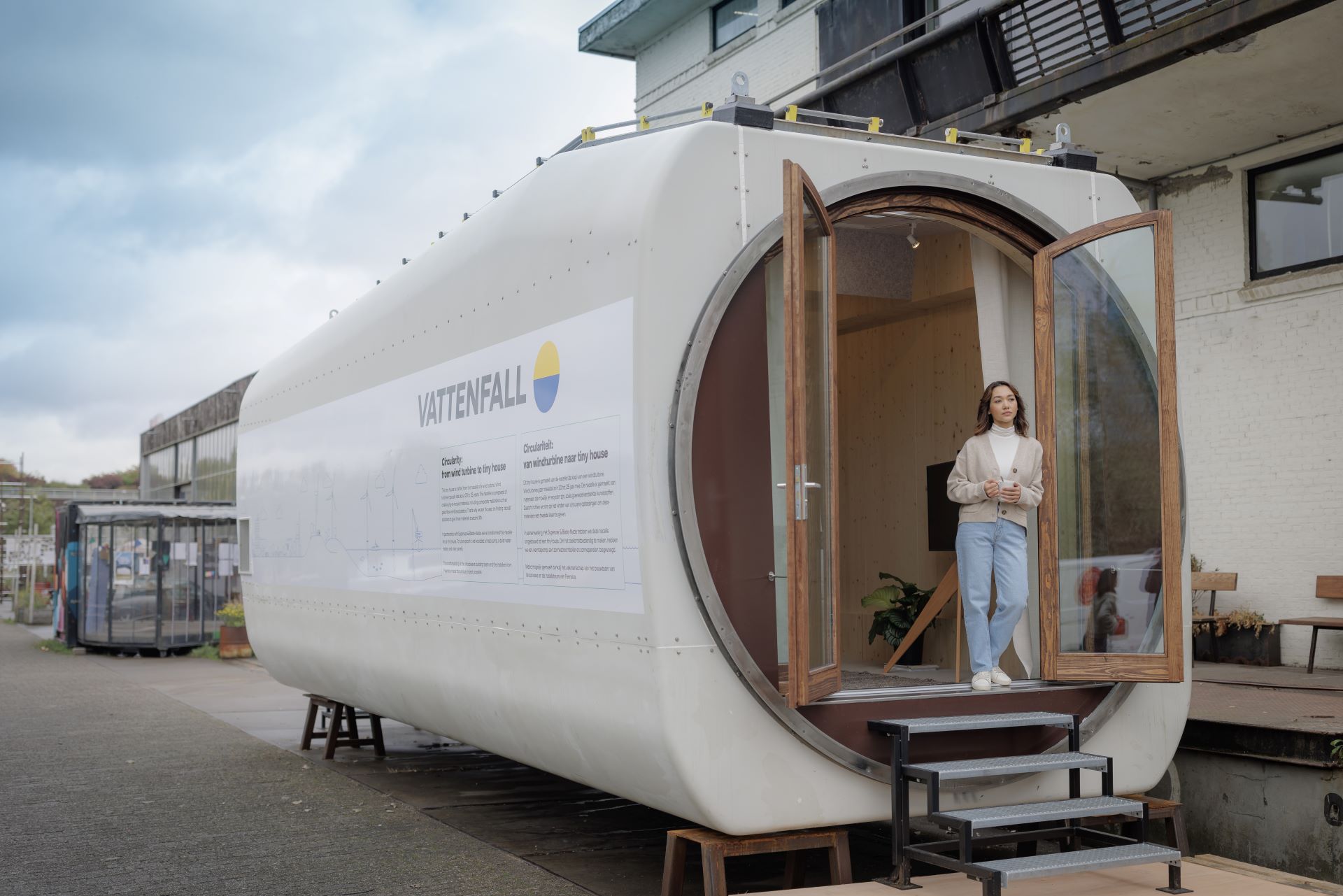 A tiny house made from a wind turbine nacelle