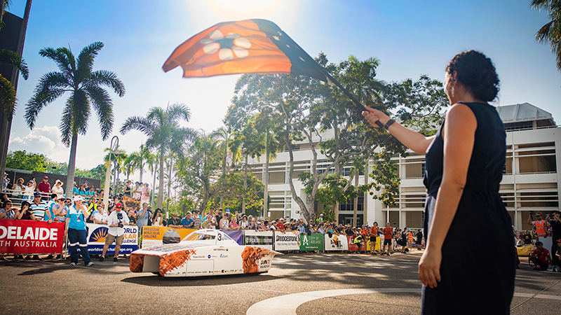 The Vattenfall Solar car NunaX competing in the Bridgestone World Solar Challenge.