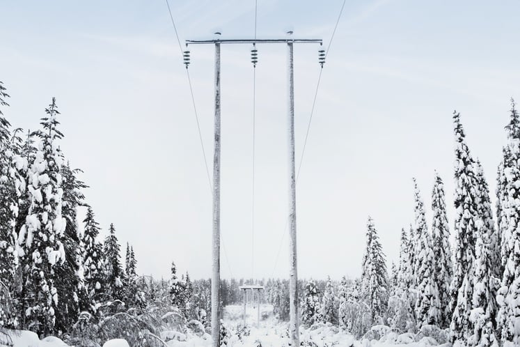 Power lines in winter landscape / Ansicht eines Hochspannungsmast