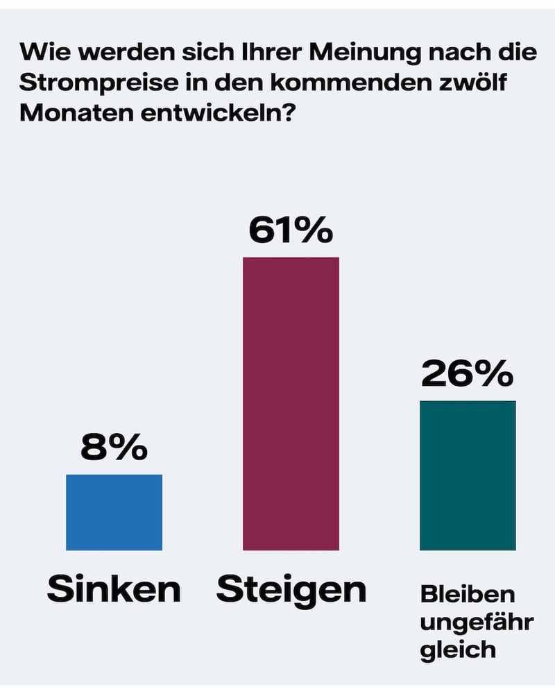 Infografik zur erwarteten Entwicklung der Strompreise in 12 Monaten