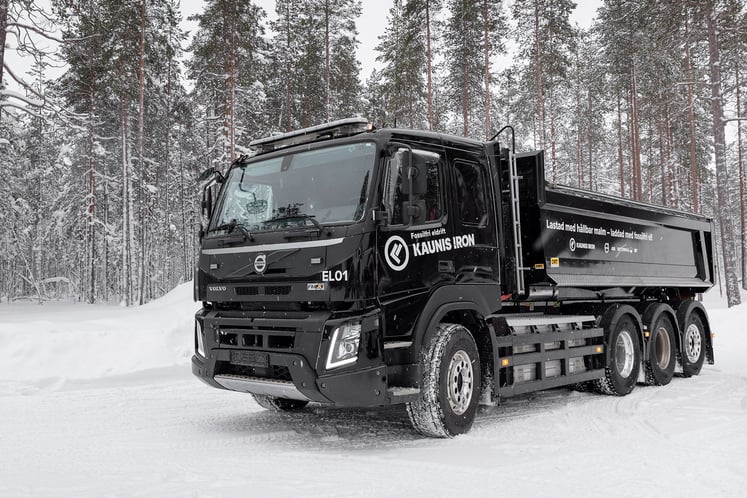 En elektrisk lastbil fra Volvo bliver testet hos mineselskabet Kaunis Iron.