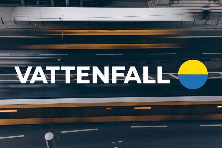 Vattenfall logo over a blurred aerial view of multilane traffic. Vattenfall logo over a blurred aerial view of multilane traffic.
