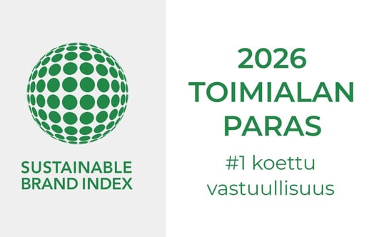 Sustainable Brand Index -logo tekstin vieressä, jossa lukee ”2026 Toimialan paras – #1 koettu vastuullisuus”.