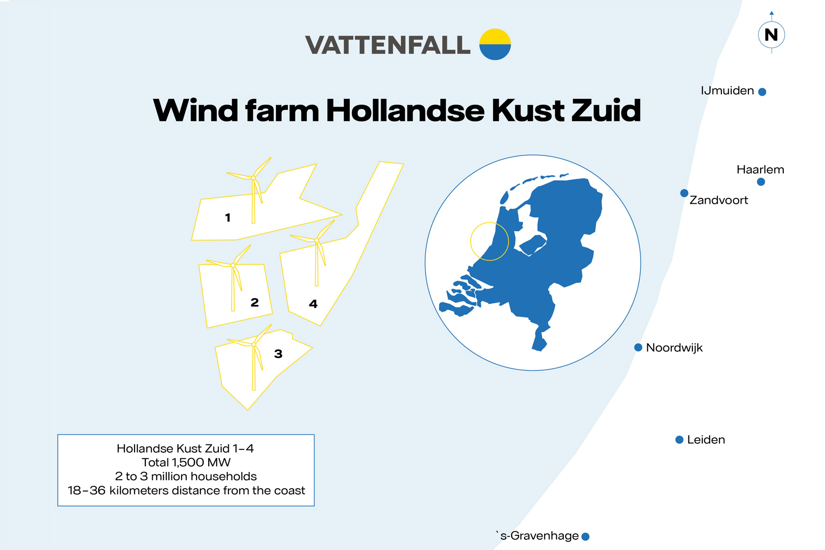 Carte montrant le parc éolien Hollandse Kust Zuid