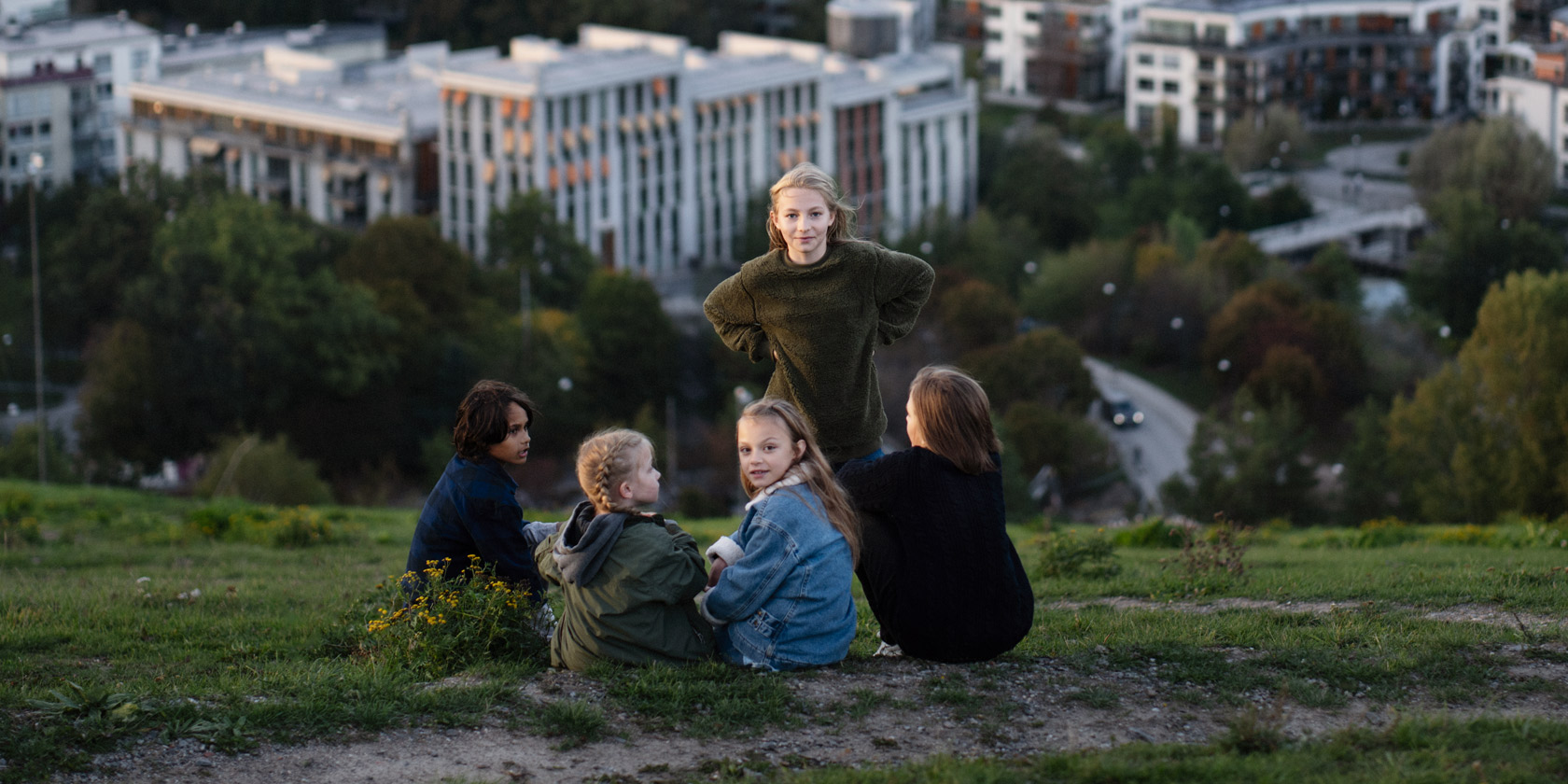 Children on a mountain near Stockholm