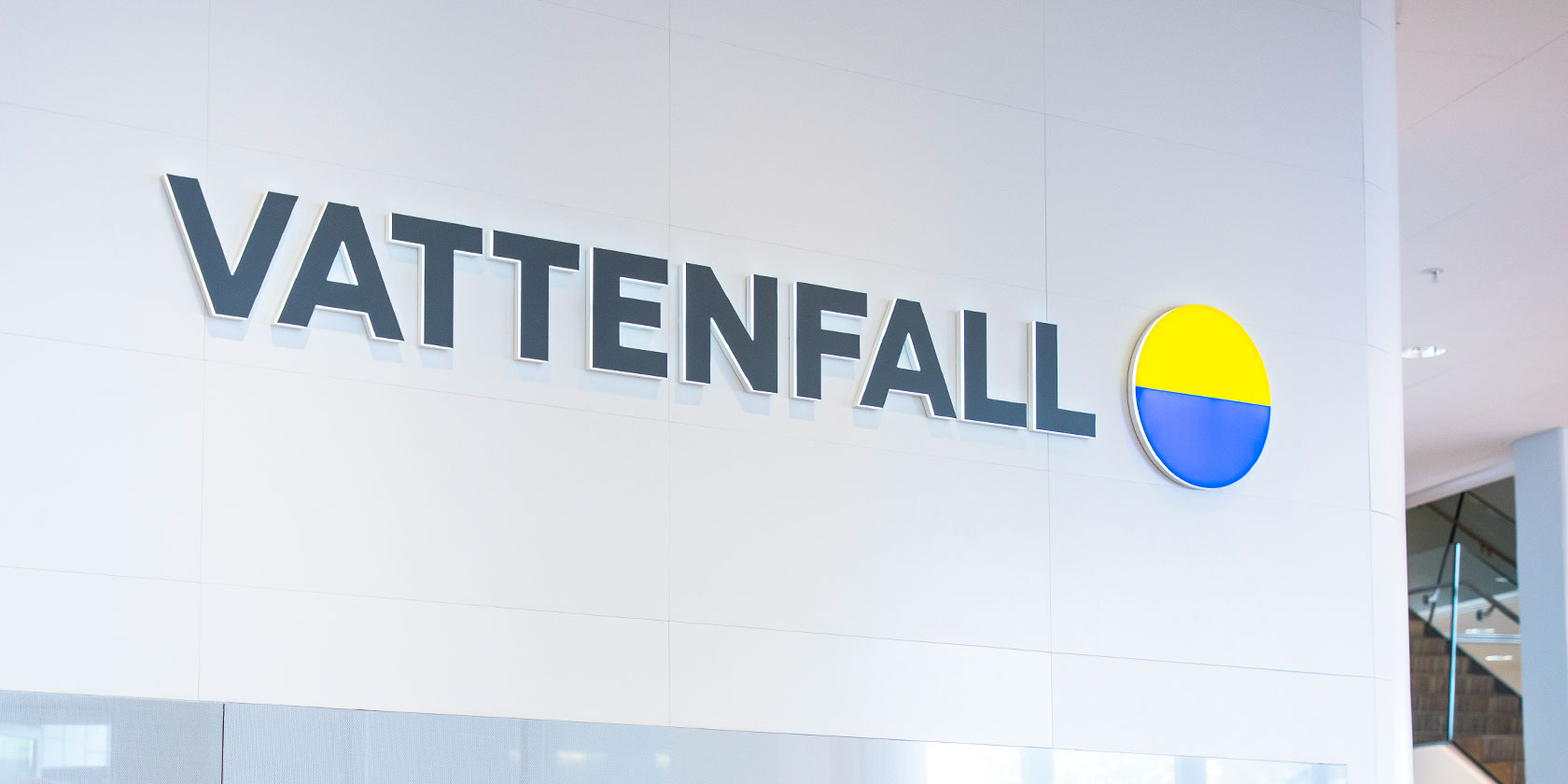 Vattenfall's logo on an office wall