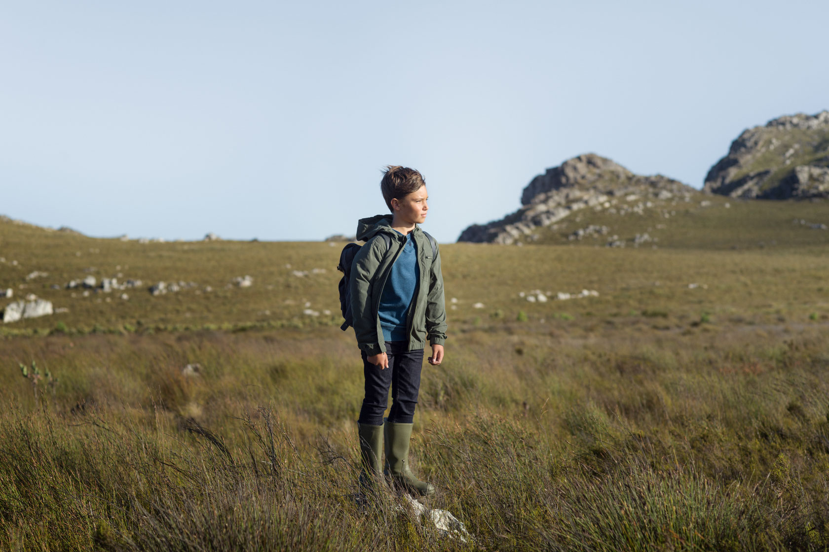 Young boy on a highland moor 