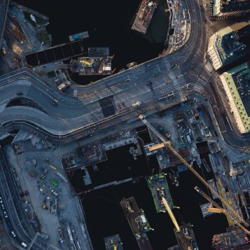 Aerial view of construction work in central Stockholm