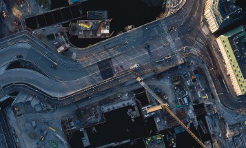 Luftaufnahme der Baustelle Slussen