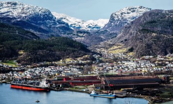 View of Sauda in Norway, with Eramet's plant in the foreground