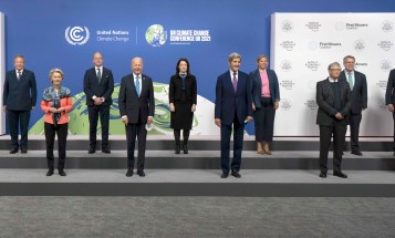 Some members of the First Movers Coalition, led by the World Economic Forum and the US Office of the Special Presidential Envoy for Climate John Kerry, meet on the sidelines of COP26