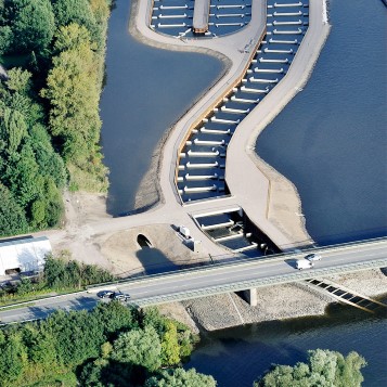 Aerial view of a fish ladder