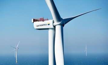 Ett vindkraftverk i Vattenfalls havsbaserade park Horns Rev 3